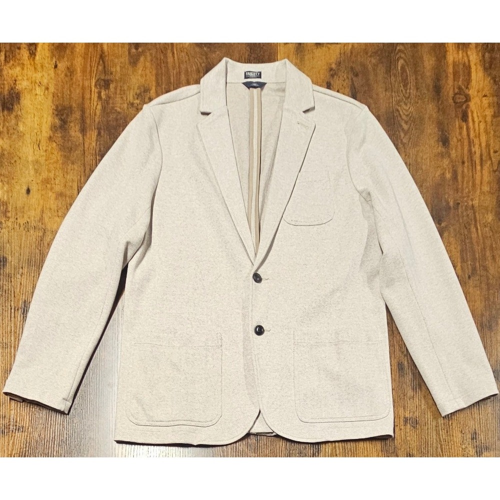 Faherty Reserve The Inlet Blazer Mens Large Beige Herringbone Knit Sport Coat